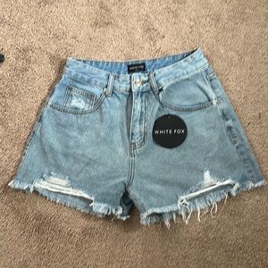 White Fox denim shorts. High waisted. New.